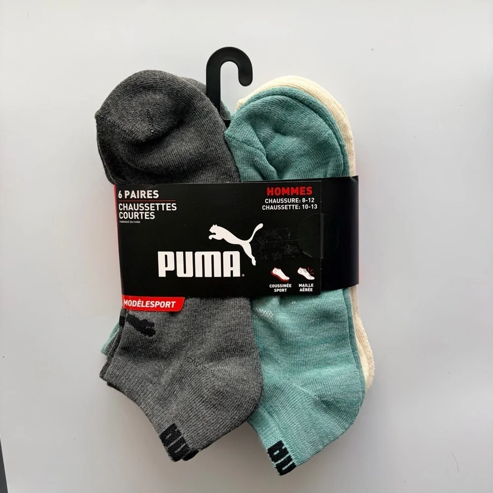 Puma men’s low cut socks 6 pack size 8-12 green grey beige black